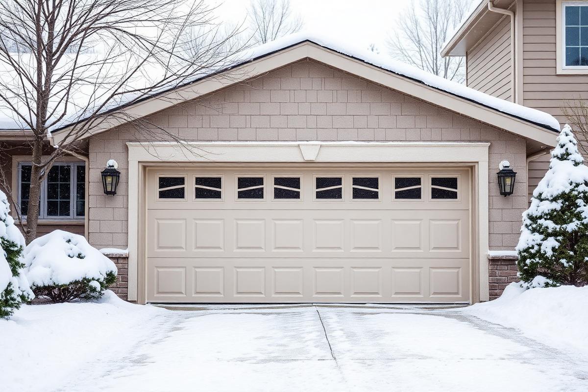 Snow-covered Cape Cod home with well-maintained insulated garage door