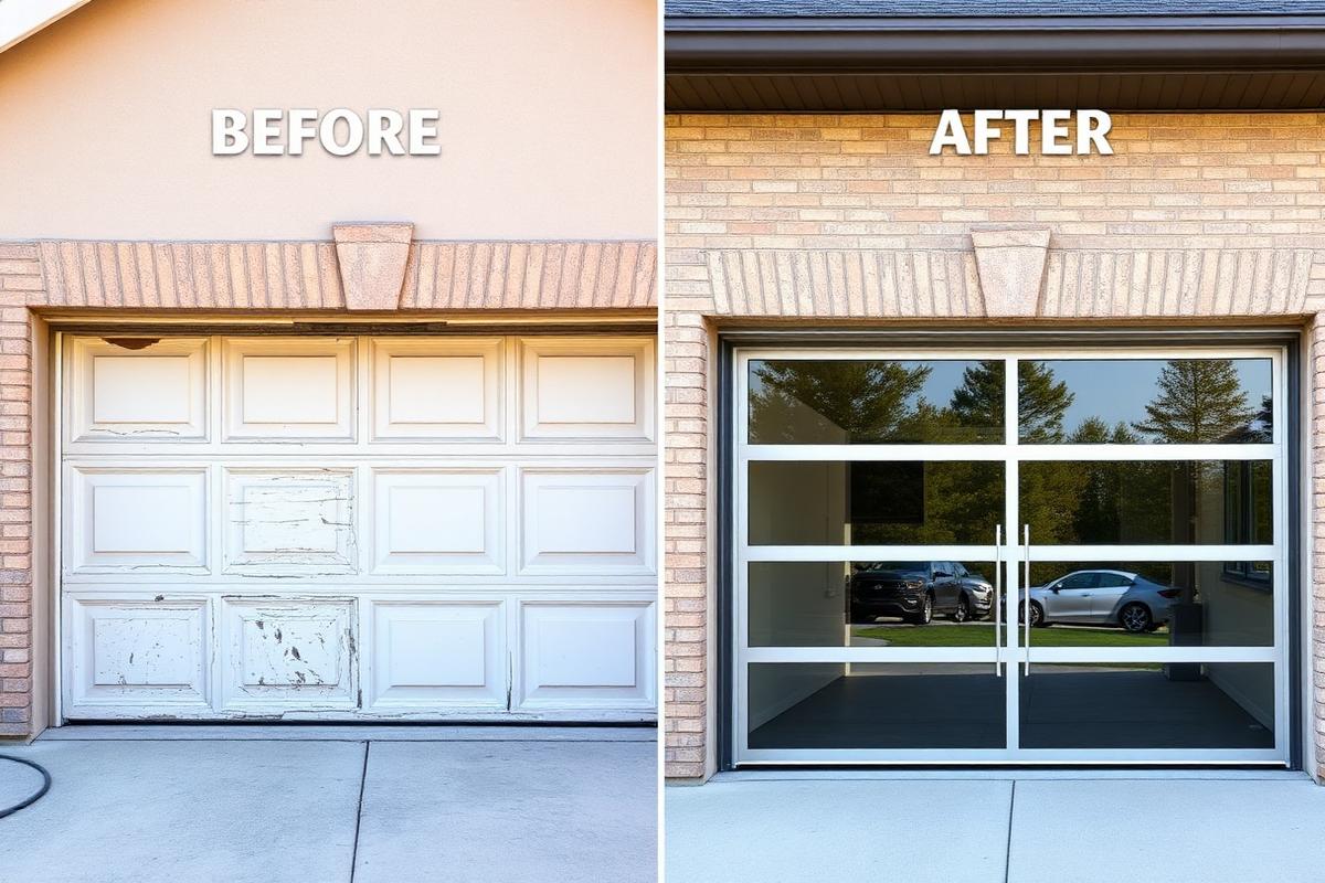 Before and after garage door installation in Marstons Mills